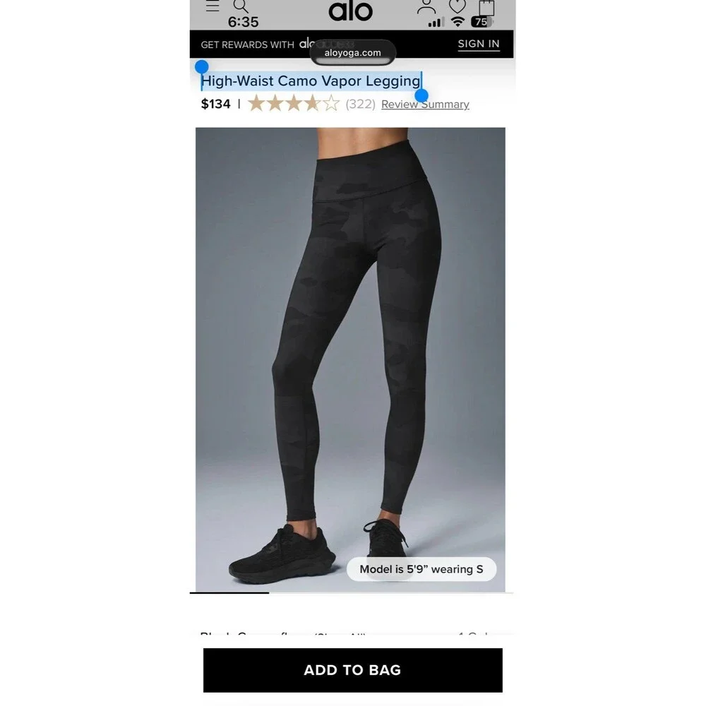 Alo High-Waist Camo Vapor Legging XS